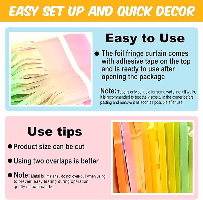 6 Pack Rainbow A Foil Fringe Curtains Backdrop, 3.28 x 9.8 Ft Metallic Streamers Tinsel Curtains Background for Photo Booth, Birthday, Halloween, Christmas, Thanksgiving, New Year Party Decorations