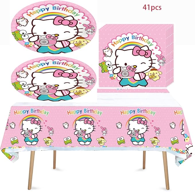 41pcs Children Party Supplies 20 Plates + 20 Napkin + 1Tablecloth Children Birthday Party Decorations, for Girl and Boy