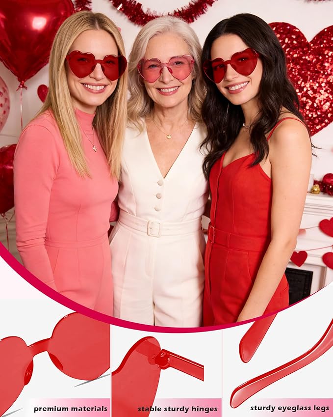 4 Pairs Heart Sunglasses for Women Heart Shaped Sunglasses Bulk Pink and Red Glasses for Party Favor (4, Pink、Red)
