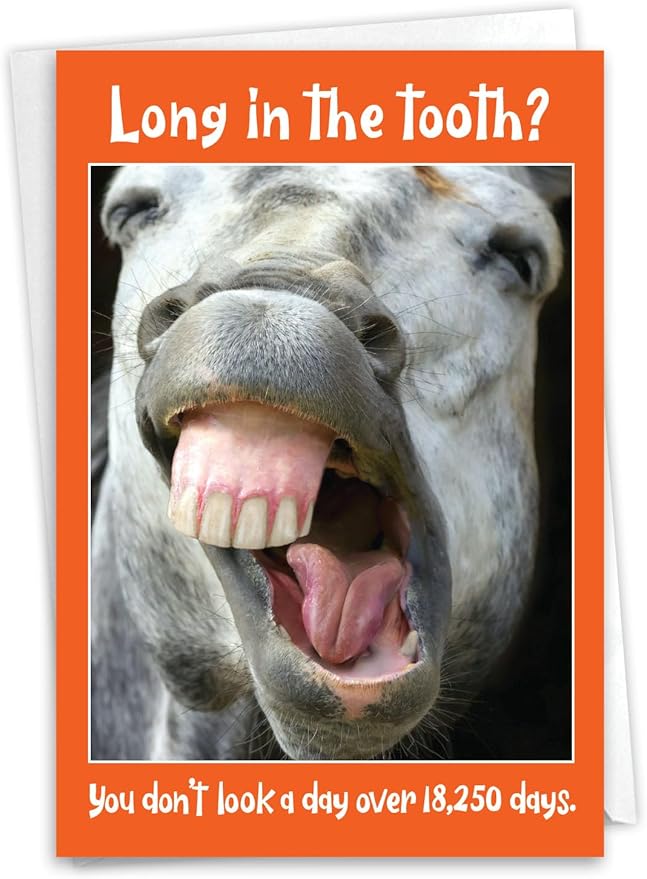NobleWorks Funny 50th Birthday Milestone Greeting Card with 5 x 7 Inch Envelope (1 Card) Horse Teeth - 50 C10675MBG