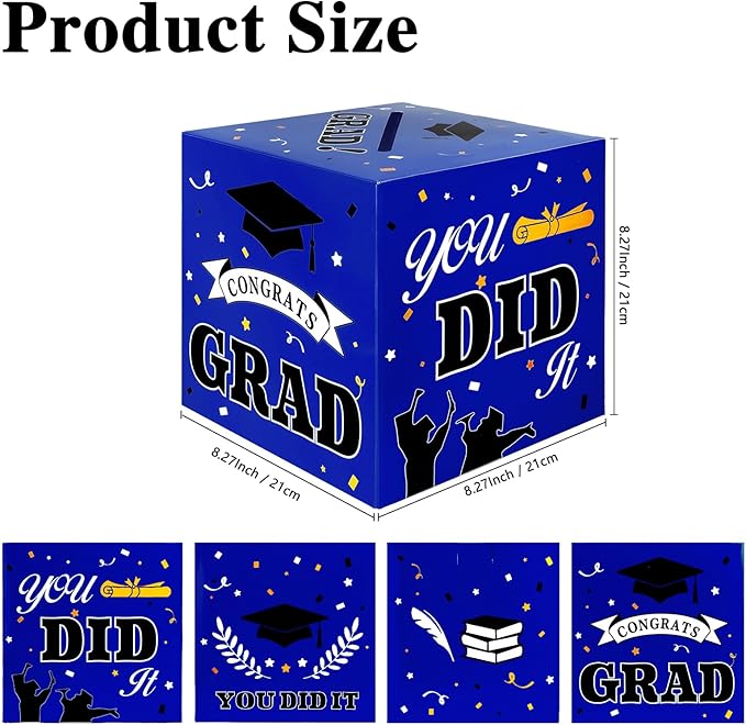Graduation Card Box, 2025 Graduation Party Decorations, Graduation Box, Graduation Card Holder Foldable Congrats Grad Card Gift Box Class of 2025 for Graduation Party Supplies Party Favors Blue