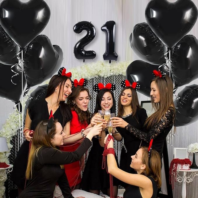 TONIFUL Number Balloons 16 Inch Black 0-9 Number Mylar Foil Balloons 10 Pcs Black Custom Digital Balloons for Birthday Party Engagement Graduations Anniversary Baby Shower Decorations Party Supplies