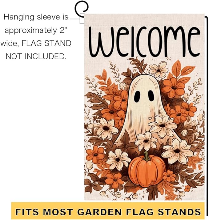 BLKWHT Halloween Ghost Garden Flag 12x18 Vertical Double Sided Spooky Pumpkin Fall Holiday Outside Decorations Burlap Yard Flag BW707