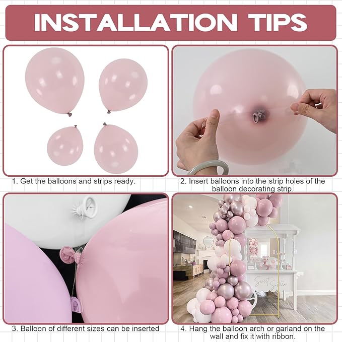 Cavern Pink Balloons Arch Boho Pink Balloons Garland Retro Dusty Blush Rose Balloon Different Sizes Helium Latex Balloon Girls Birthday Party Decoration Wedding Bridal Baby Shower Bachelorette