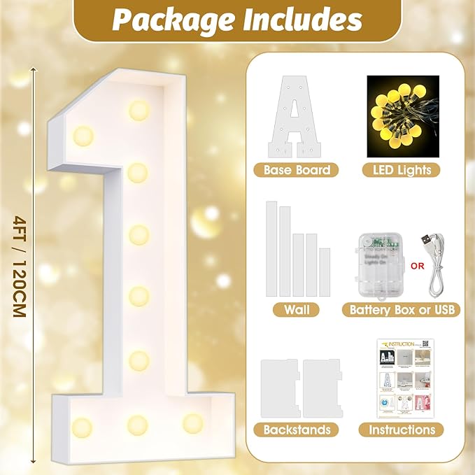 Ledido 4FT Marquee Light Up Numbers 5, Easy to Assemble Marquee Numbers 4 Feet Tall for Indoor & Outdoor Events, Large Lighted Number for Birthday Graduation Baby Shower Anniversary Party Decorations