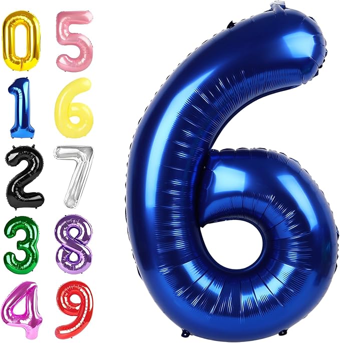 6 Birthday Decoration, 40 Inch Foil Big Balloon for Men And Women, Navy Blue Balloons for 6, 16, 26, 60, 2026 Graduation, Birthday, Wedding Anniversary, Xmas, Party Supplies
