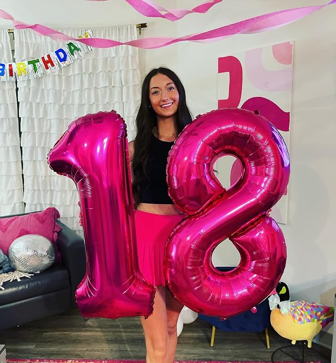 Hot Pink Number 17 Balloons 40 inch, 17 Number Balloons, 17th Birthday Decorations for Girls 17 Year Old Hot Pink Party Supplies