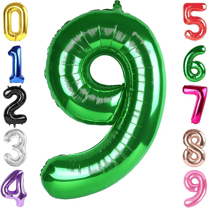 40 Inch Dark Green Number 9 Balloon, Giant 9 Number Balloons for 9th Birthday Decorations, Party Supplies for Baby Boy Girl, Dark Green Party Decor