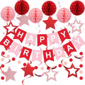 meowtastic Birthday Decorations, Happy Birthday Banner with Honeycomb Balls, Stars Hanging Swirl Streamers, Circle Dots Garland, Happy Birthday Party Decorations for Women Men Boys Girls (Red)