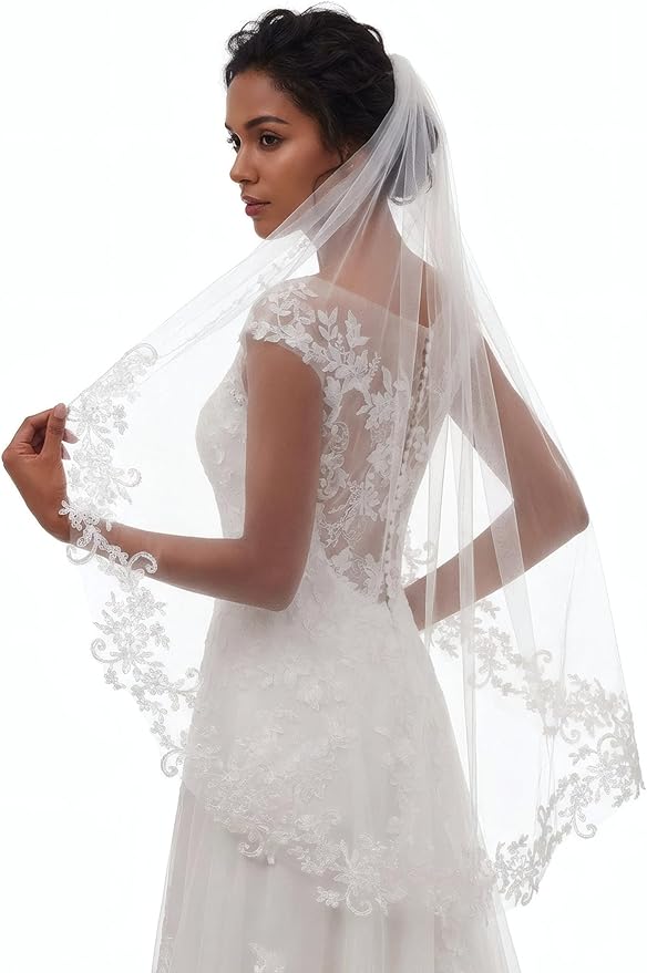 White Short Wedding Veil Pearl Rhinestone Bride Veils Bridal Veils Bachelorette Party Veil for Brides and Women