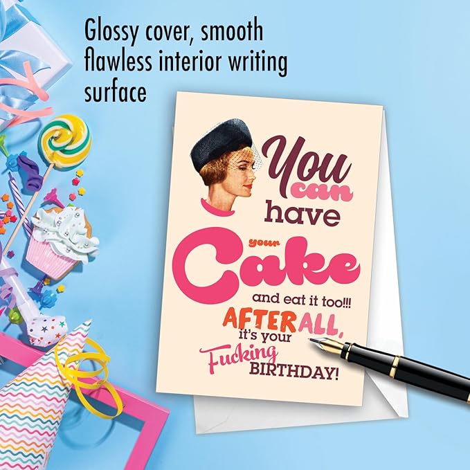 NobleWorks - 1 Funny Birthday Greeting Card - Sassy Bday Card for Women, Stationery Humor - Have Your Cake C7019BDG