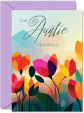 Aunt Birthday Card - Vibrant Summer Flowers - Vivid Happy Birthday Card for Auntie from Niece Nephew, 5x7 Inch Female Floral Bday Golden Greeting Cards