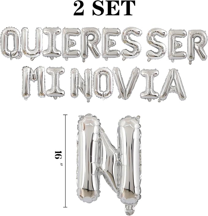 2 Set 34Pcs Silver QUIERES SER MI NOVIA Letter Balloons 16in Balloon Foil Letter Decorations Party Decor Silver Letter Balloons QUIERES SER MI NOVIA Party Supplies