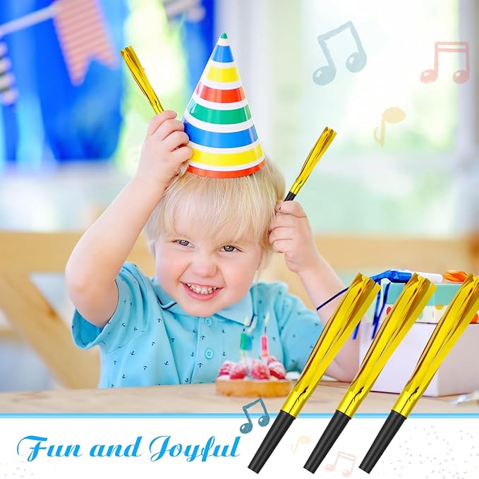 30 Pcs Gold Noise Makers, Metallic Fringed Noise Makers for New Year Party Favor Supplies, Gold