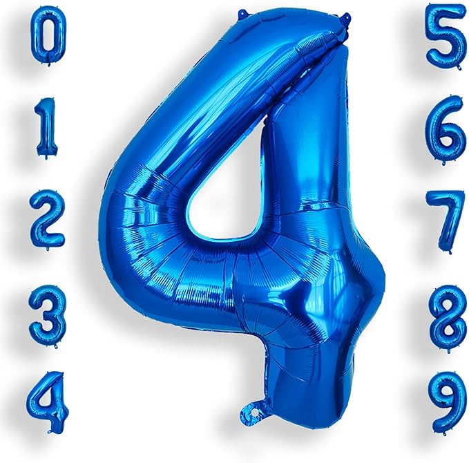 AULE 40 Inch Large 4 Balloon Numbers Blue, Big Foil Number Balloons, Giant Helium Happy Birthday Party Decorations for Man and Women, Huge Mylar Anniversary Party Supplies