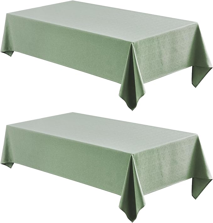 2 Pack Rectangle Tablecloth, 52x70 inch, Water Resistant Wrinkle Free Linen Textured Table Cloth Washable, Decorative Fabric Table Cover for Dining, Party and Camping, Sage Green