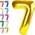 Digital Number 7 Gold Birthday Balloon 40 Inch, Foil Balloons for 7 17 27 70 77 Party Decorations Supplies, Mylar Numbers Balloon for Seven Wedding Anniversary