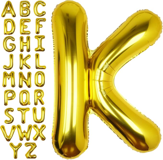 40Inch Gold Letter K Balloon Foil Helium Letter Balloons A-Z Giant Large Mylar Big Party Balloon for Birthday Party Decorations