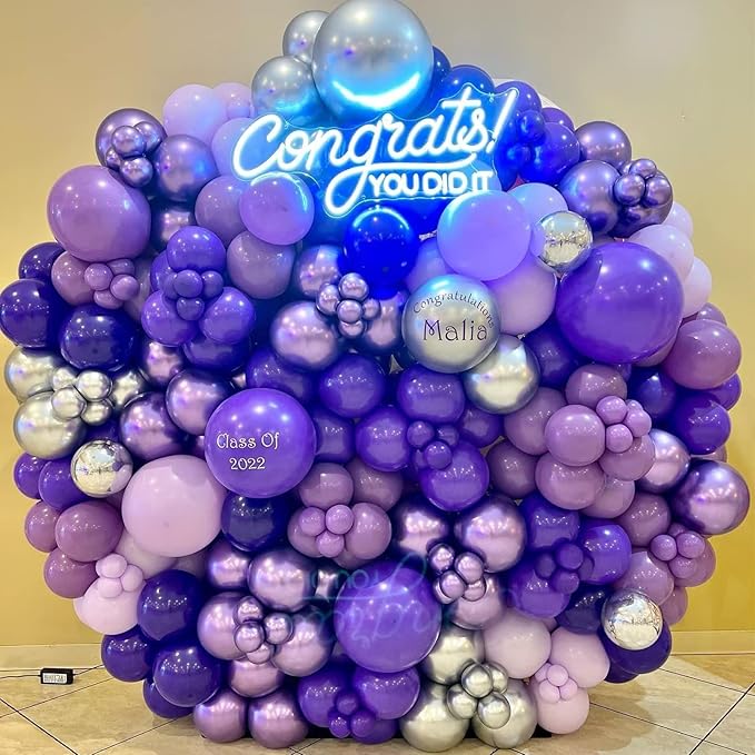 100pcs Metallic Pink Purple Balloon Garland Kit, Metallic Purple Metallic Pink Balloons Different Sizes 18/12/10/5 inch for Wedding Anniversary Birthday Bachelorette Bridal Shower Party Decorations