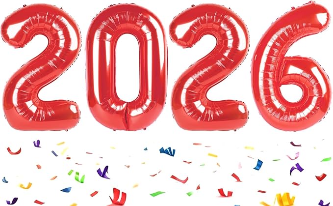 Red Number Balloons 2026 New Year's Digital Decoration, 40 Inch Happy New Year 2026 Balloons, Large 2026 Numbers for Graduation