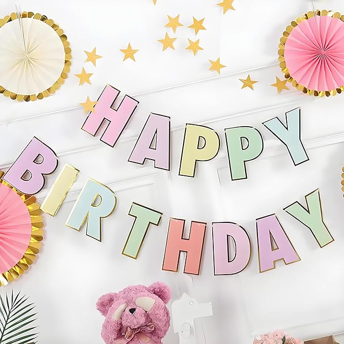 Happy Birthday Banner Macaron Birthday Rainbow Signs Banners, Birthday&Colorful Party Decorations for Girls, Boys, Women, Adults, Pets, Photo Backdrop & Wall Decor for All Celebrations