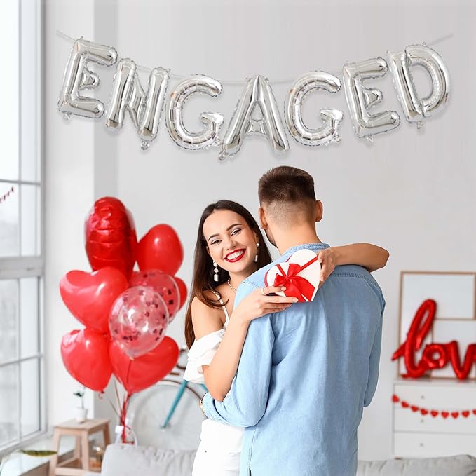 2 Set 14Pcs Silver Engaged Letter Balloons 16in Balloon Foil Letter Decorations Party Decor Silver Letter Balloons Engaged Party Supplies