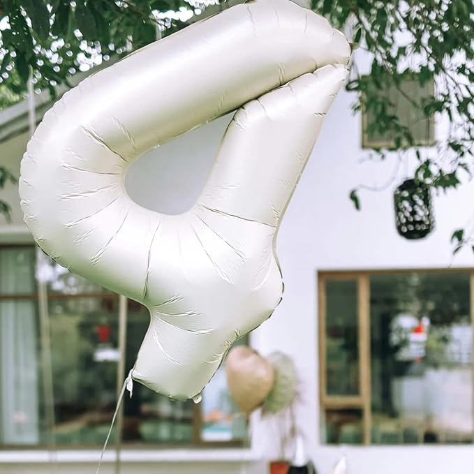 4 Balloon, 4 Balloon Number, Number 4 Balloon 40 Inch, Sand White Large Big Foil Number Balloons for Birthday Party Graduation Wedding Anniversary Baby Shower Bachelorette Decoration Supplies