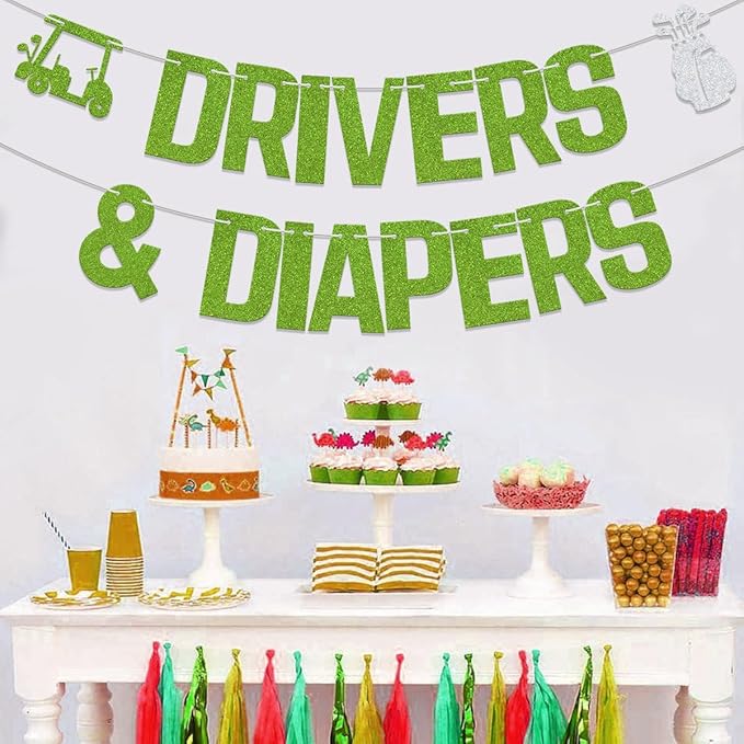 Drivers & Diapers Banner Golf Baby Shower Party Decorations Birthday Party Decor Golf Themed 1st Birthday Party Decorations Supplies Green