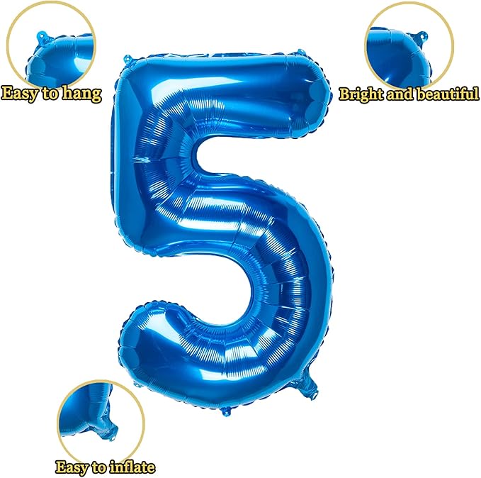 32 Inch Blue Number 5 Balloons Foil Ballon Digital Birthday Party Decoration Supplies (Blue Number 5 Balloon)