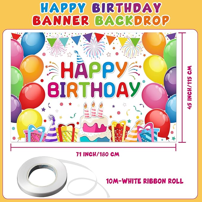 Happy Birthday Banner - Birthday Decorations for Kids Colorful Birthday Party Banners Welcome Happy Background Sign for Theme Party Decorations Indoor Outdoor