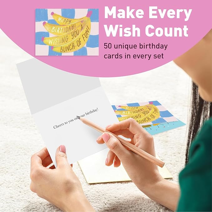 Sweetzer & Orange Happy Birthday Cards with Envelopes and Assortment Box – Variety Set of 50 Assorted Birthday Notes. Perfect Bulk Pack for Celebrations, Office, Friends & Special Occasions-4x5.5
