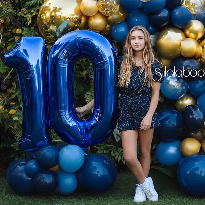 40Inch Navy Blue Number 10 Balloon Large Helium Royal Blue Number Balloons 0-9 Giant Digital 10th Foil Mylar Big Party Balloon for Boy Birthday Party Anniversary Graduation Decorations