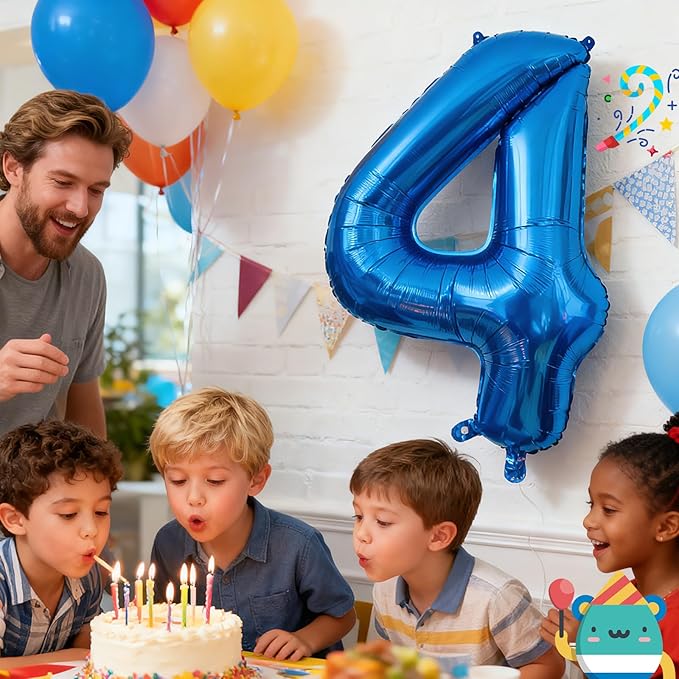 Smlpuame 40 Inch Navy Blue 4 Balloon for 4th Birthday Party, Blue Four Number Balloon 14 24 34 Birthday Decorations for Boys Girls Men Women, Helium Giant Foil Number 4 Balloon