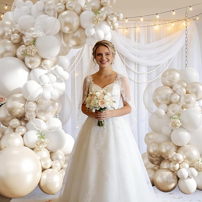 White Balloon Arch Kit 108Pcs Double Stuffed Pearl Balloons Garland Arch Kit Including Pearl White Clear Balloons for Wedding Bridal Shower Engagement Baby Shower Birthday Party Decorations