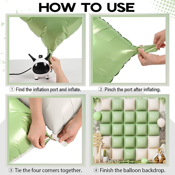 Sage Green Square Foil Balloon Wall, 25PCS Double Sided Mint Green and White Square Balloons Backdrop, Foil Balloons Flat Tunnel Background for Boho Birthdays Baby Shower Jungle Safari Theme Wedding