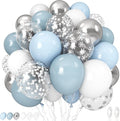 Baby Blue White Winter Wonderland Balloons, 60PCS Dusty Blue and White Metallic Silver Snowflakes Balloons for Ice Snow Wonderland Wedding Birthday Baby Shower Christmas New Year’s Party Decorations