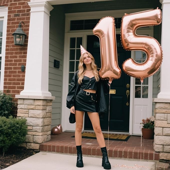 40 Inch Rose Gold Balloon Number 15 Balloon,Jumbo Mylar Foil Helium Balloon for 15 Digital Balloons for Birthday Party,Wedding Anniversary Party Decorations