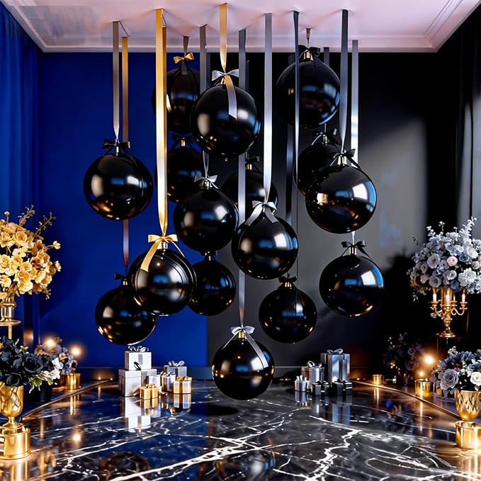 14 Pcs Black Round Foil Balloons 22/15/10 Black 4D Ball Balloons Ornament Mylar Balloon for Birthday Graduation Wedding Anniversary Bachelorette Baby Shower New Year Disco Party Decorations