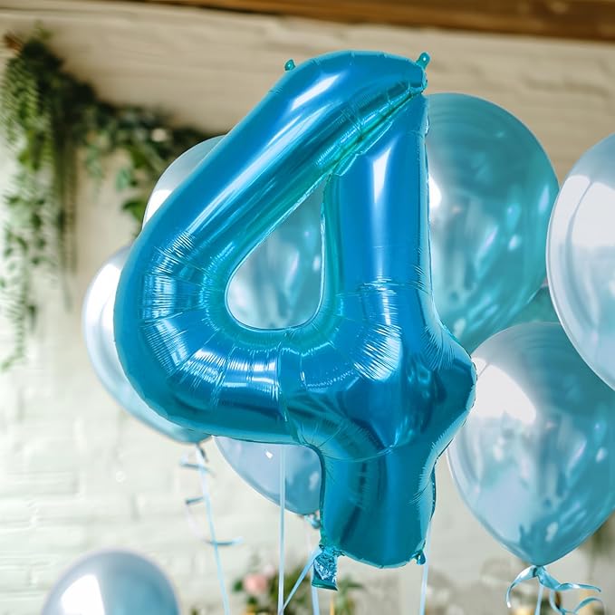40 Inch Large Blue Number Celebration and Decoration Balloon for Birthday Parties, Graduations, Anniversaries, Weddings, Photo Shoots, Special Events - Helium Foil Mylar (Blue Number 4)