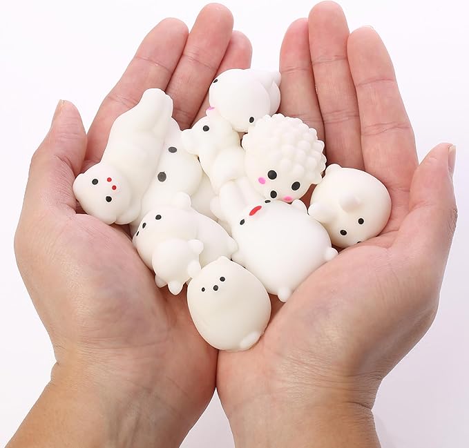 Mr. Pen- White Animal Squishy Toys, 12 Pack, Washable Twistable Stretchy Squishies, Soft Stress Relief Sensory Toys for Squeezing, Party Favors, Classroom Rewards & Kids’ Gifts, Easter Egg Fillers