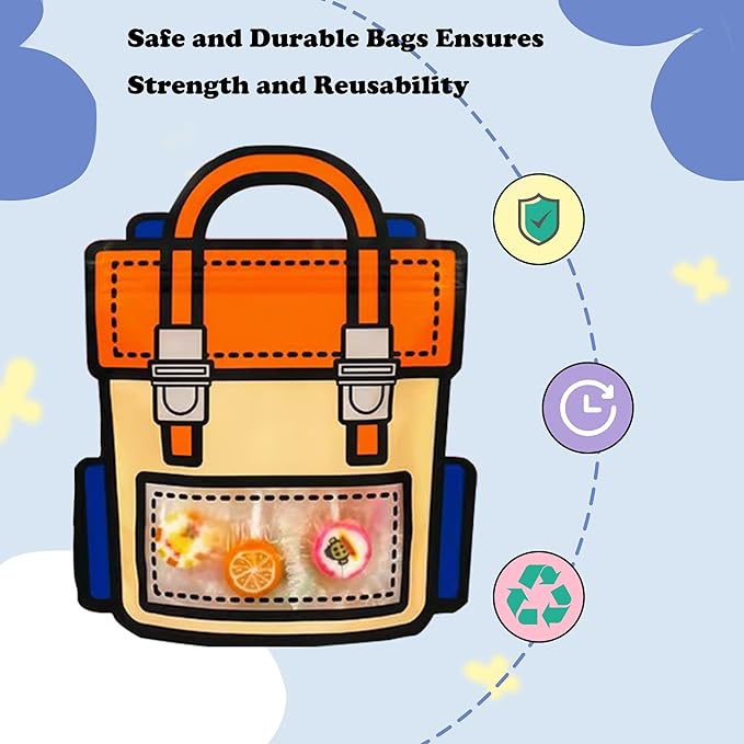 Muitcdo 30 PCS Orange Party Favor Bags for Kids, Children Goodie Bags with Stand-up Bottom, Grip Seal Bulk Gift Bag, Students Treat Bag, Cute Snack Candy Bags for Birthday, Back to School, Classroom