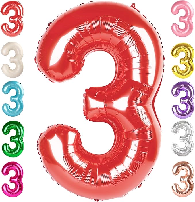Numbers Balloon 3, 40 Inch Large Red Balloon for Three Year Old Birthday Decor, 3 13 30 31 Birthday Party Decorations for Wedding Supplies