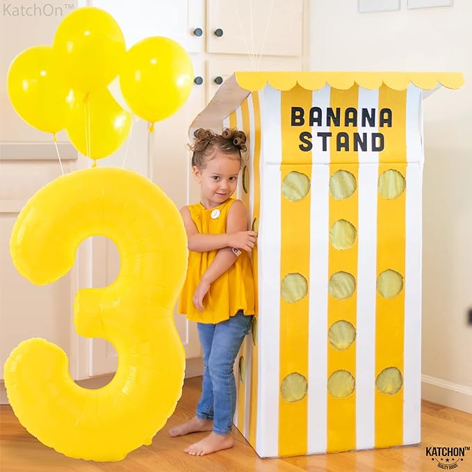 KatchOn, Big, Yellow 3 Balloon Number - 40 Inch | Yellow Three balloon for 3 Year Old Balloons | 3rd Birthday Decorations for Boys | 3 birthday Balloon, Honey Bee Party Decorations