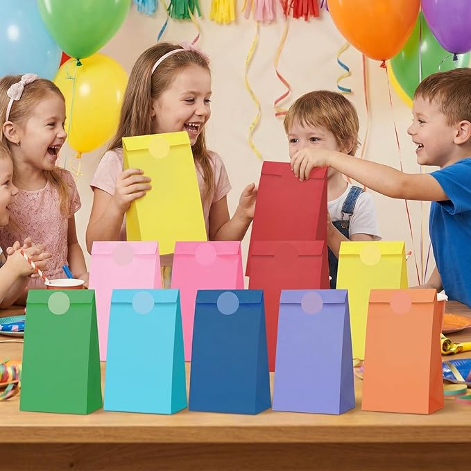 woric 36PCS Colorful Party Favor Bags with Stickers, 9 Colors Small Gift Bags Self Stand Rainbow Goodie Bag for Kids, Baby Shower, Wedding Birthday Party Favor Supplies