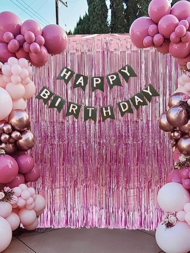 Pink Backdrops Curtains Party Decorations, Tinsel Streamers Birthday Decoration for Women Sweet 16, Photo Booth Props for Princess, Wedding, 1Pack 3.28X6.56Ft