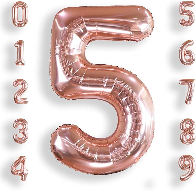 AULE 40 Inch Big Rose Gold 5 Balloon Number Large Foil Helium Number Balloons 0-9 Jumbo Giant Happy 5th Birthday Party Decorations for Boy or Girl Huge Mylar Anniversary Party Supplies