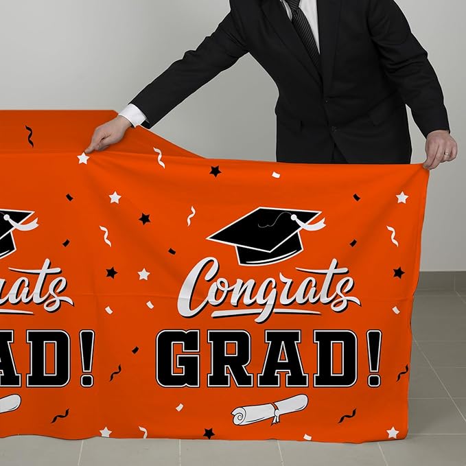 Gatherfun 2026 Graduation Decorations : 2-Pack Congrats Grad Disposable Tablecovers - Class of 2026 Orange Themed Table Cloths, for Graduation Party Supplies & Graduation Backdrop, 54" X 108"