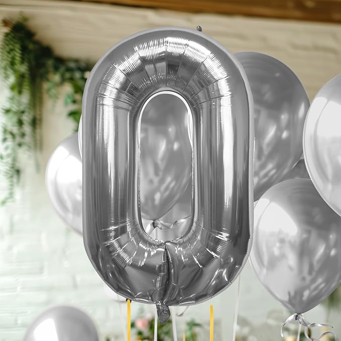 40 Inch Large Silver Number Celebration and Decoration Balloon for Birthday Parties, Graduations, Anniversaries, Weddings, Photo Shoots, Special Events - Helium Foil (Silver Number 0)