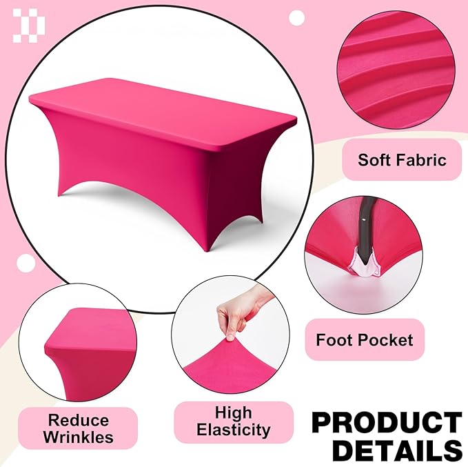 Trlyc 1 Pack 8FT Spandex Table Cloth - 96 x 30 Inch Rectangular Stretch Tablecloth, Wrinkle Resistant Scretch Table Cover for Wedding, Party, Banquet, Picnic, Outdoor Decoration (1Pcs,Fuchsia)