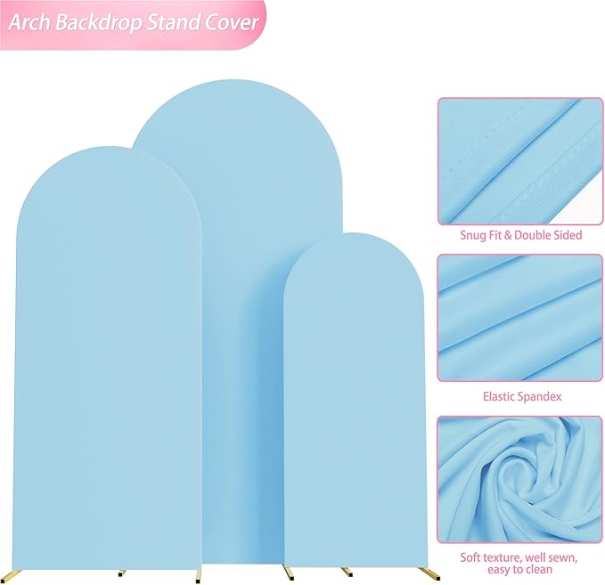 Wokceer Set of 3 Wedding Arch Backdrop Cover Spandex Fitted Wedding Arch Stand Covers Round Top Chiara Backdrop Stands Cover for Birthday Party Ceremony Banquet Decoration 4ft,5ft,6ft Dusty Blue
